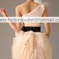 A-line Stock One Shoulder Champagne Organza Bridal Wedding Dress Black Sash Bridesmaid Dress