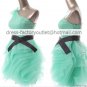 A-line Stock One Shoulder Blue Organza Bridal Wedding Dress Black Sash Short Bridesmaid Dress