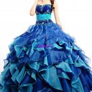 Strapless Multi Colors Blue Organza Jeweled Ball Gown Cascading Ruffles A-line Quinceanera Dress