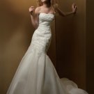 Strapless Alencon Lace Applique Organza Bridal Gown Mermaid Wedding Dress Chapel Train