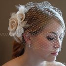 4 Roses Ivory Champagne Tulle Feather Short Wedding Veils Bridal Fascinate Birdcage Veil
