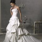 A-line Bridal Ball Gown Strapless White Satin Corset Ivory White Wedding Dress