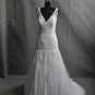 Lace Bridal Gown Custom V--neck Silver Tulle Applique Ivory White A-line Wedding Dress L24