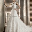 Custom Sleeveless Lace Bridal Gown Ivory Alencon Lace A line Wedding DresS pv311