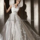 Custom  Strapless SATIN Bridal Gown With Ivory Alencon Lace Jacket Wedding DresS pv308