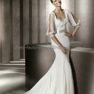 Custom Mermaid Bridal Gown With Ivory Lace Long Slit Sleeves Wedding DresS pv305
