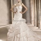 A-line Creped Pink Organza Bridal Ball Gown Bidasoa Strapless Ruffles Wedding Dress Laces Back pv317