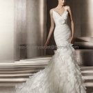 Creped Organza Bridal Ball Gown Galante Spergathetti Straps V-neck Layered Wedding Dress pv316