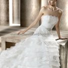 A-line Creped Organza Lace Bridal Ball Gown Strapless Layered Wedding Dress Lace Up Back pv315