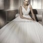 A-line Bridal Ball Gown Priscilla V-neck Layered  Ivory Wedding Dress Zipper Back pv303