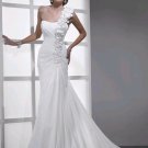 A-line Flowers One Shoulder Chiffon Bridal Gown Pleated Empire Waist Beach Wedding Dress W239