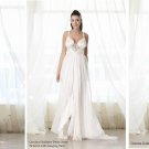 A-line Champagne White Chiffon Bridal Gown Pleated Empire Waist Beach Wedding Dress