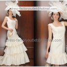 2-In-1 Dismountable Wedding Dress A-line Long Bridal Dress Square Neck Short  Bridal Evening Dress