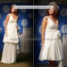 2-In-1 Dismountable Wedding Dress A-line Long Bridal Gown V-neck Short Bridal Dress