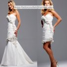 2-In-1 Dismountable White Wedding Dress Flowers Mermaid Long Bridal Dress Sheath Short Bridal Dress