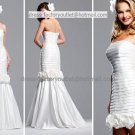 2-In-1 Dismountable White Wedding Dress Flowers Trumpet Long Bridal Dress Sheath Short Bridal Dress