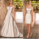 2-In-1 Dismountable Champagne Satin Wedding Dress A-line Long Bridal Dress Short Sheath Bridal Dress