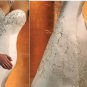 Embroidery White Satin Wedding Dress Mermaid Long Bridal Dress & Demountable Train Sz24 6 8 10+