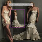2-In-1 Sz24 6 8 10+  Ivory Satin Wedding Dress Mermaid Long Bridal Gown Short Flowers Bridal Dress