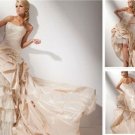 2-In-1 Champagne Taffeta Lace Wedding Dress A-line Long Bridal Gown Hi-low Bridal Dress Sz24 6 8 10+
