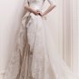Luxury V-neck Mid Sleeves Jeweled White Alencon Lace Bridal Gown A-line Off Shoulder Wedding Dress