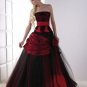 A-line Red Wedding Dress Strapless Black Lace Tulle Quinceanera Dress Bridal Gown Sz8 16 12 +Custom