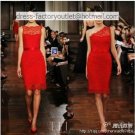 Red Lace Wedding Dress One Shoulder /Boat Neck Short Bridal Evening Dress Sz 2 4 6 8 10 12+Custom