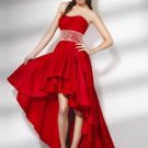A-line Red Wedding Dress Strapless Hi-low Prom Dress Jeweled Bridal Gown Sz 8 10 12 14+ Custom