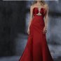 A-line Red Satin Wedding Dress Strapless Shell Neck Bridal Dress Bridal Gown Sz 2 4 6 8 10 12 14+