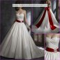 A-line Ivory Wedding Dress 2 Thin Straps Bridal Dress Red Bow Sash Sz 0 2 4 6 8 10 12 14+ Custom