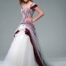 A-line Red White Wedding Dress Cap Sleeves Burgundy Taffeta Bridal Dress Gown Sz 2 4 6 8 10 12 14+