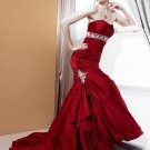 Mermaid Red Satin Wedding Dress Strapless Bridal Prom Dress Sz 0 2 4 6 8 10 12 + Custom