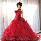 A-line Red Organza Flowers Wedding Dress Strapless Luxury Bridal Dress Gown Sz 2 4 6 8 10 12 14+