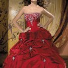A-line Red Taffeta Wedding Dress Strapless Embroidery Bridal Dress Gown Sz 2 4 6 8 10 12 14+Custom