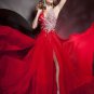 A-line Red Chiffon Wedding Dress Halter Jeweled Bridal Prom Dress Gown Sz 2 4 6 8 10 12 14+Custom