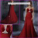 A-line Red Satin Wedding Dress Strapless Shell Neck Bridal Dress Bridal Gown Sz 2 4 6 8 10 12 14+