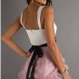 2 Straps V Neck Evening Dress Short Prom Dress White Black Sash Purple Party Dress Sz 2 4 6 8 10+