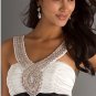 2 Straps V Neck Evening Dress Short Prom Dress White Black Sash Purple Party Dress Sz 2 4 6 8 10+