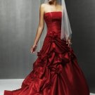 A-line Red White Taffeta Wedding Dress Strapless Bridal Dress Prom Gown Sz 0 2 4 6 8 10 12 + Custom
