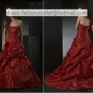 A-line Red Taffeta Wedding Dress Strapless Flowers Bridal Dress Sz 0 2 4 6 8 10 12 + Custom