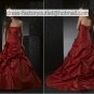 A-line Red Taffeta Wedding Dress Strapless Flowers Bridal Dress Sz 0 2 4 6 8 10 12 + Custom