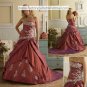 A-line Burgundy Taffeta White Lace Wedding Dress Strapless Bridal Dress Sz 0 2 4 6 8 10 12 + Custom