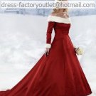 A-line Red Coat White Wool Wedding Dress Bridal Dress Full Sleeves F Winter Sz2 4 6 8 10+