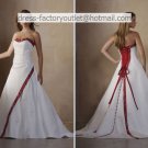 A-line Embroidery Red White Wedding Dress Strapless Bridal Dress Long Train Sz2 4 6 8 10 12+