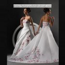A-line Red Embroidery White Wedding Dress Strapless Bridal Dress Long Train Sz2 4 6 8 10 12+
