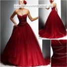 A-line Red Organza Beaded Quinceanera Dress Strapless Halloween Prom Dress Sz 2 4 6 8 10 12 14+