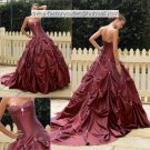 A-line Burgundy Red Taffeta Wedding Dress Strapless Sweetheart Bridal Dress Sz 0 2 4 6 8 10 12 +