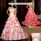 A-line Ruffled Hot Pink Taffeta Wedding Dress Strapless Bridal Dress Sz 0 2 4 6 8 10 12 +Custom
