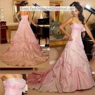 A-line Ruffled Hot Pink Taffeta Wedding Dress Strapless Bridal Dress Sz 0 2 4 6 8 10 12 14+Custom
