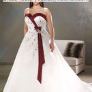 A-line Burgundy Red White Wedding Dress Plus Size Strapless Bridal Dress Sz16 18 20 22 24+Custom